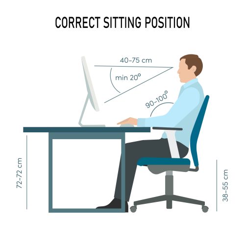 Correct back sitting position infographic. Man sit on chair Vector illustration Correct back sitting position infographic. Man sit on chair. Vector illustration